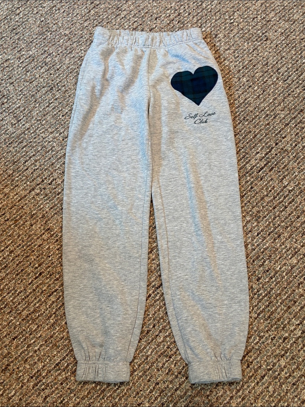 Vintage Havana Grey Fleece Jogger Pants with Tartan Heart Patch